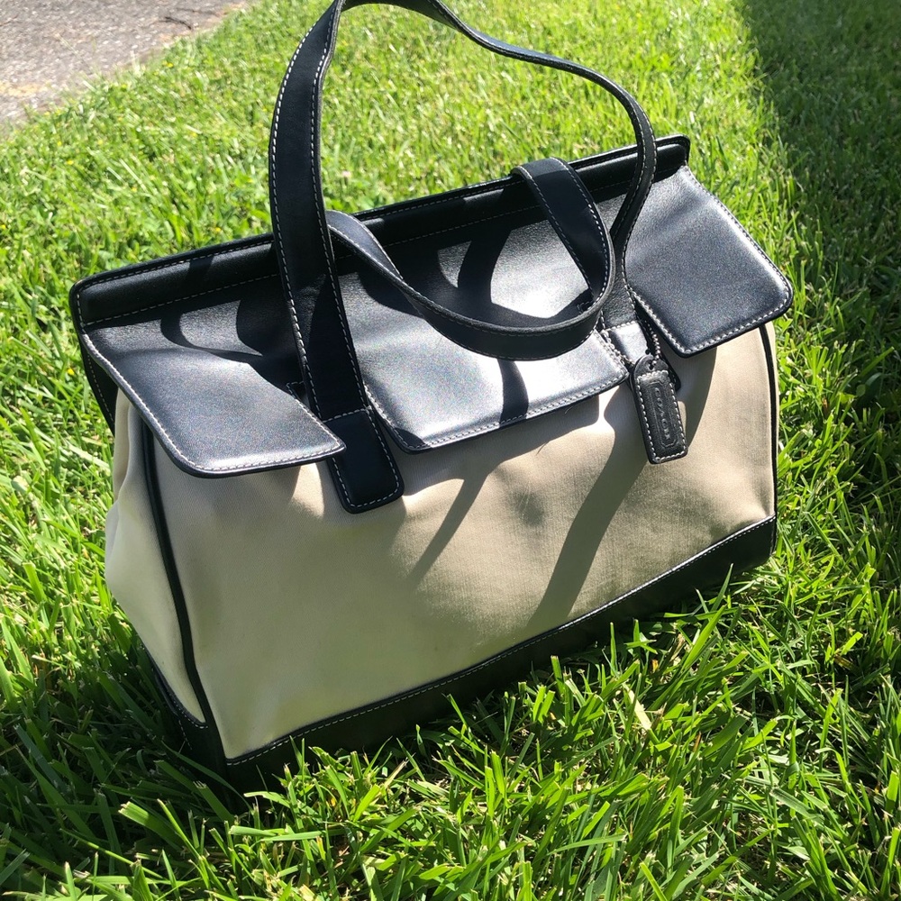 Coach Black and Cream Canvas Tote no 7705